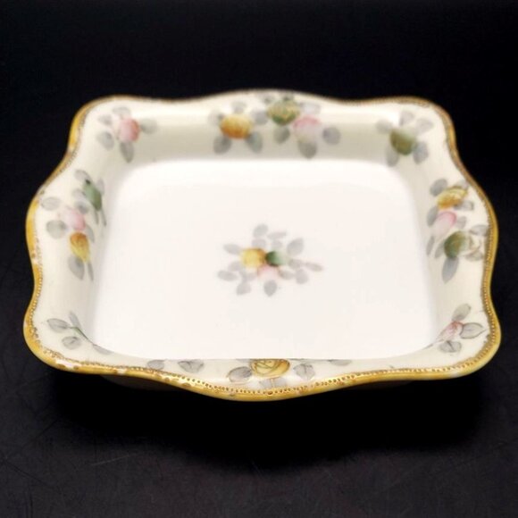 Vintage Nippon Hand Painted Floral Porcelain Square Tray Trinket Dish Japan - Picture 5 of 8